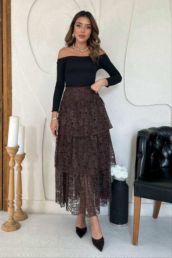 Maxi nederdel - Chokolade