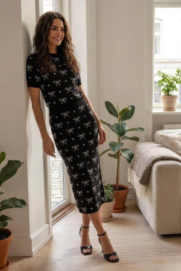 Striksæt med sløjfer - Sort