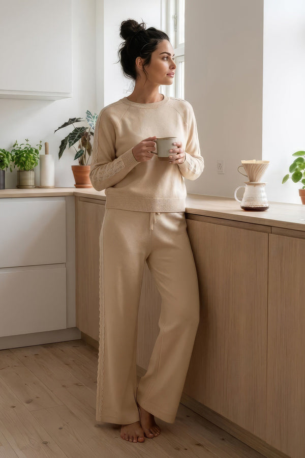 Sæt med blondekant - Beige