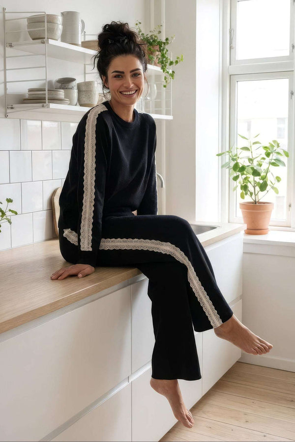 Sæt med blondekant - Sort