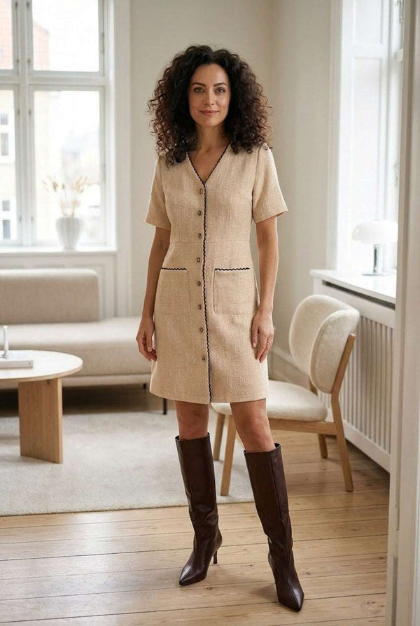 Tweedkjole - Beige