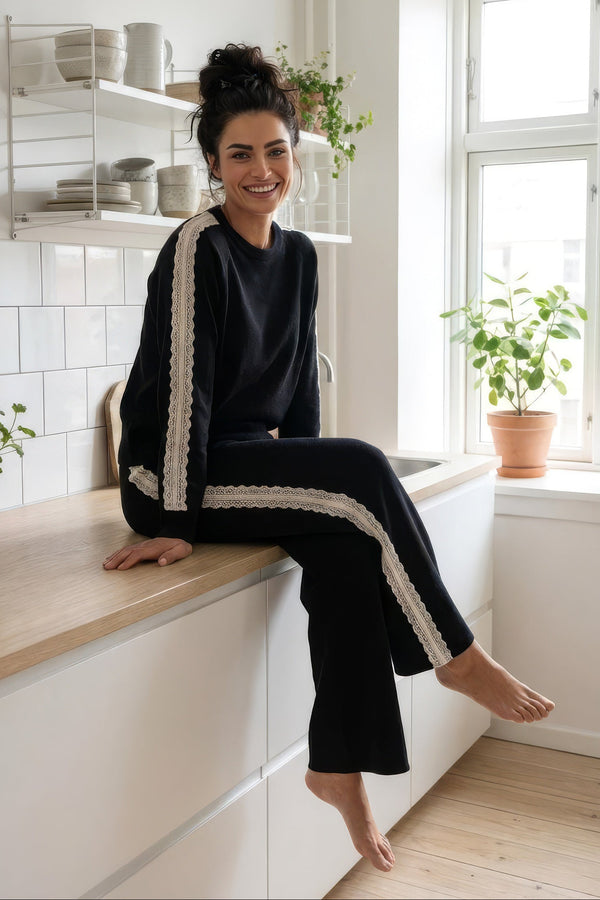 Sæt med blondekant - Sort