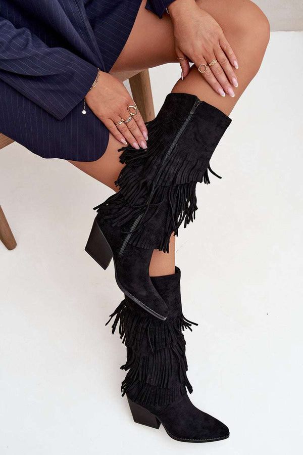 Cowboy støvle med frynser - Sort