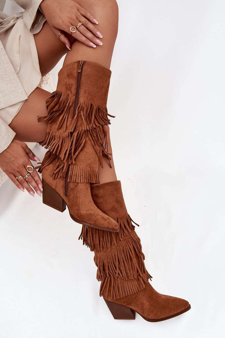 Cowboy støvle med frynser - Camel