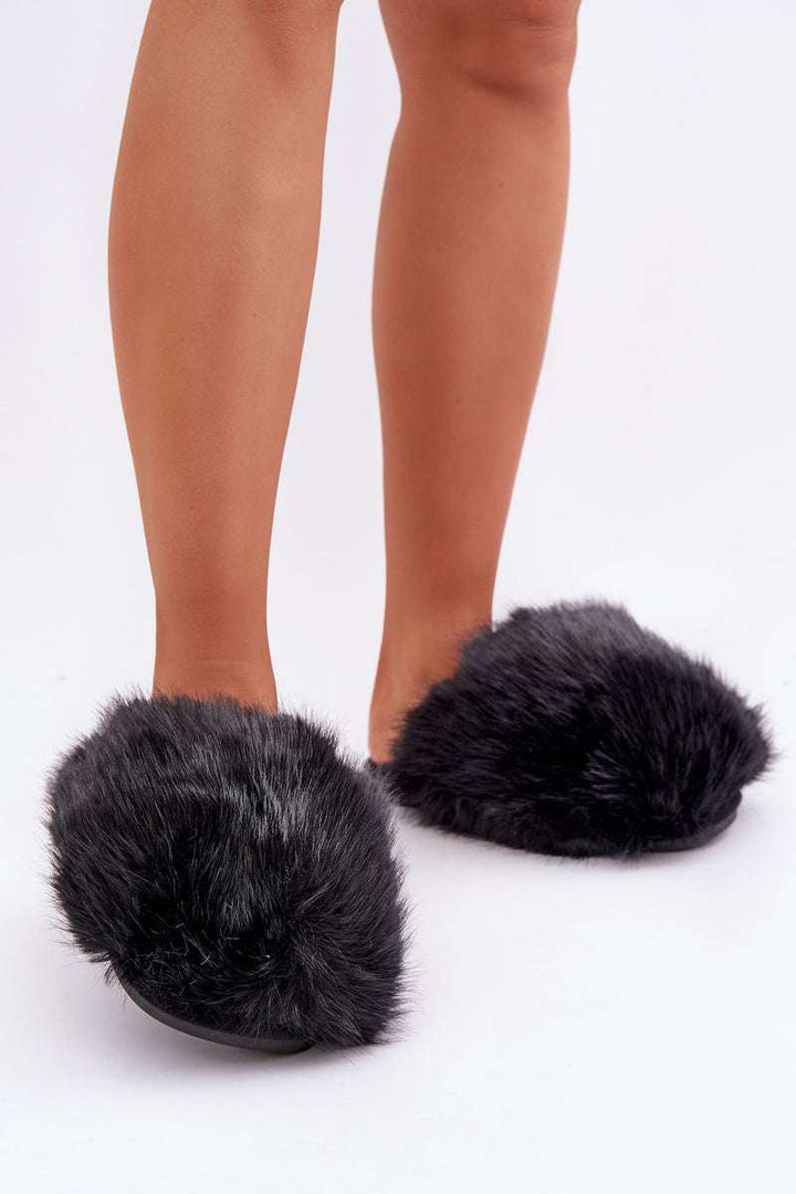 Faux fur slippers - Sort