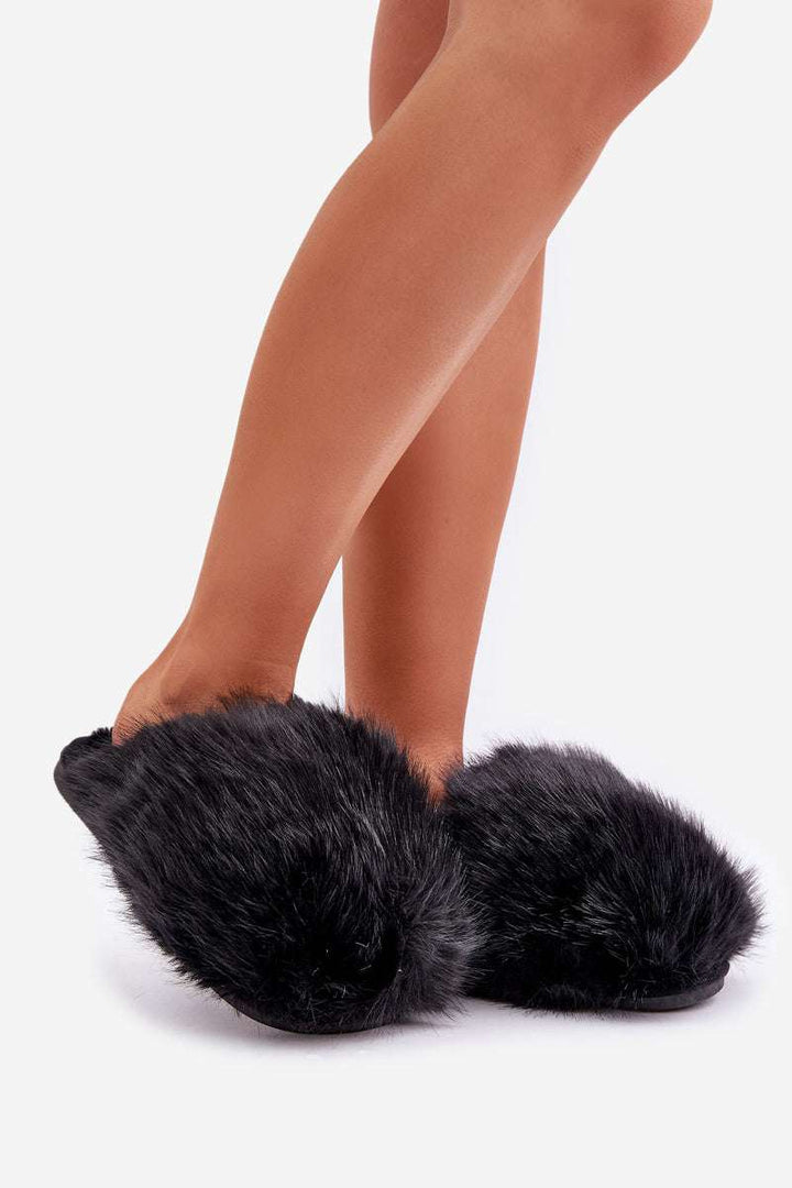 Faux fur slippers - Sort