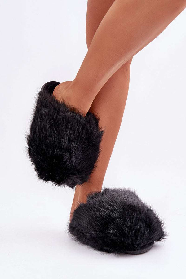 Faux fur slippers - Sort