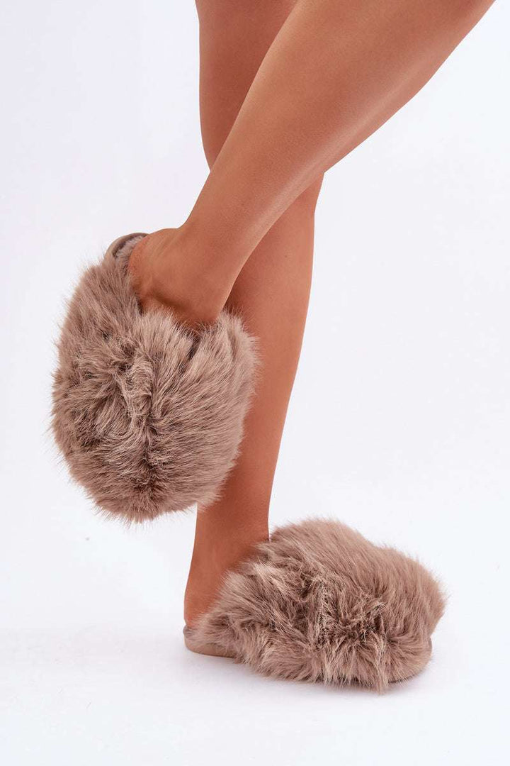 Faux fur slippers - Taupe