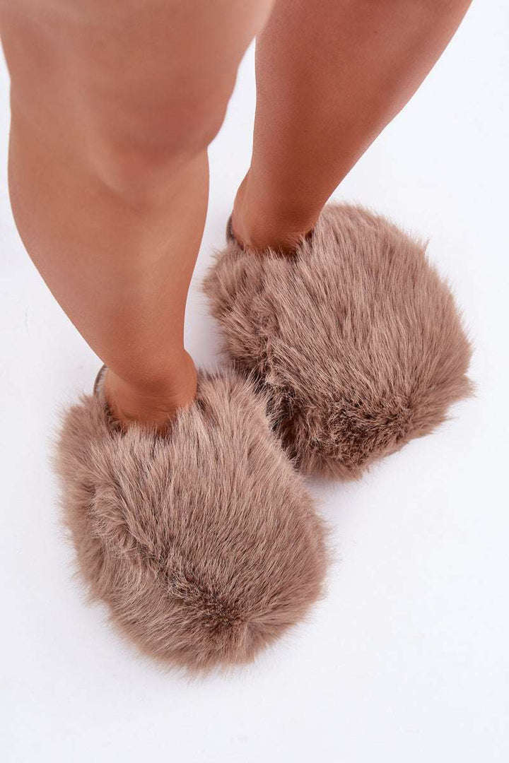 Faux fur slippers - Taupe