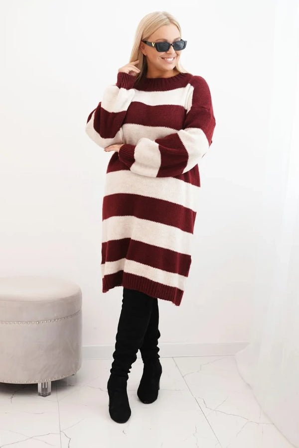 Plus size strik kjole - Bordeaux