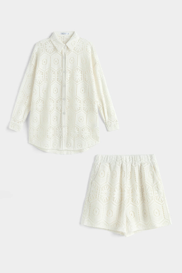 Broderet sæt - Beige