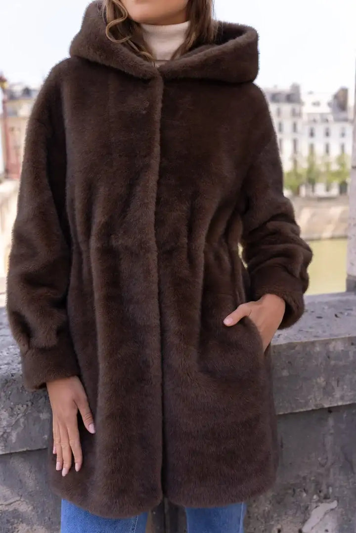 Faux fur frakke - Chocolate