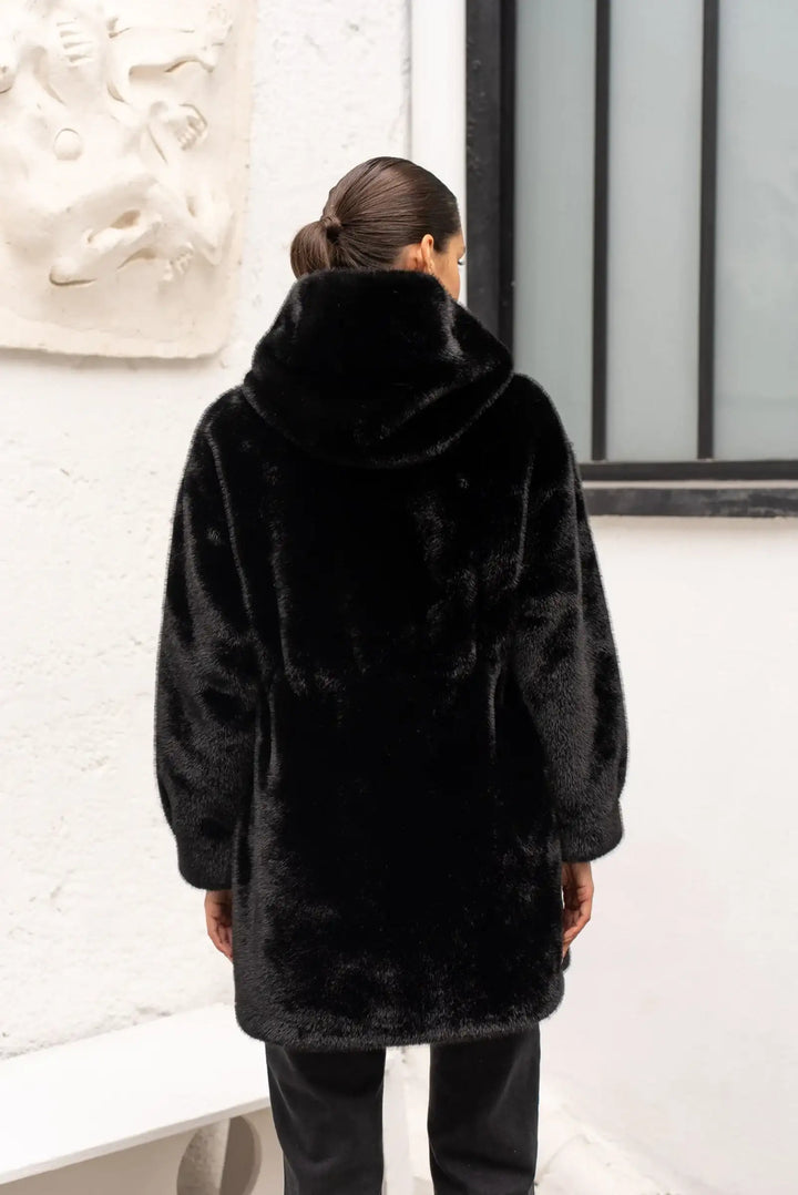 Faux fur frakke - Sort