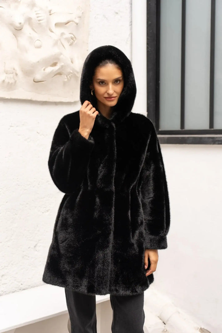 Faux fur frakke - Sort