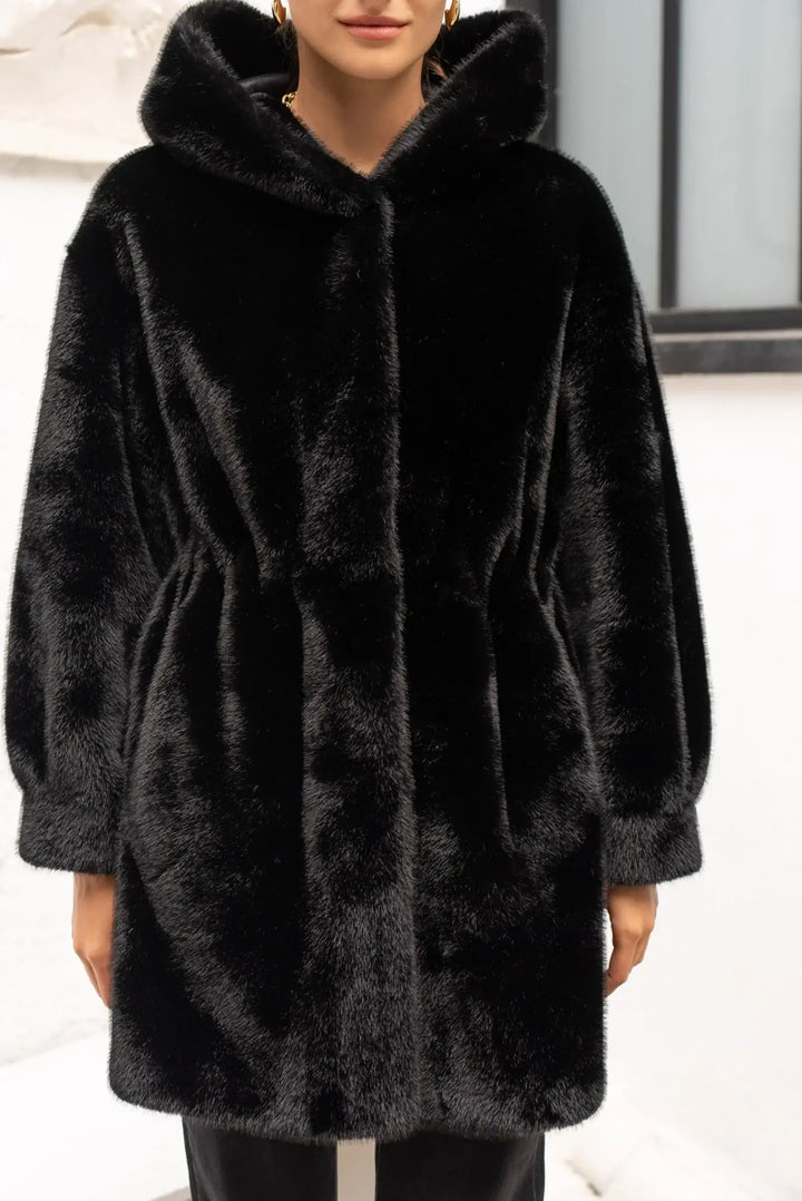 Faux fur frakke - Sort