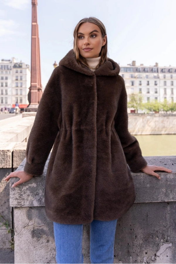 Faux fur frakke - Chocolate