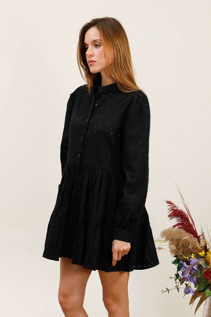 Broderi anglaise kjole - Sort