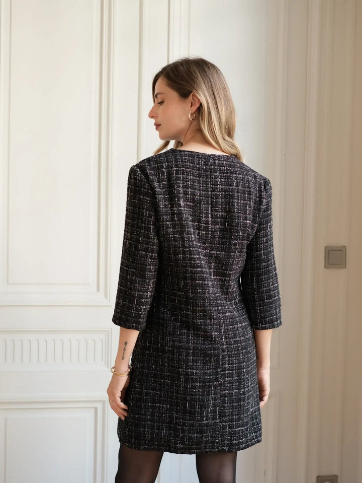 Tweed kjole med sløjfe - Sort