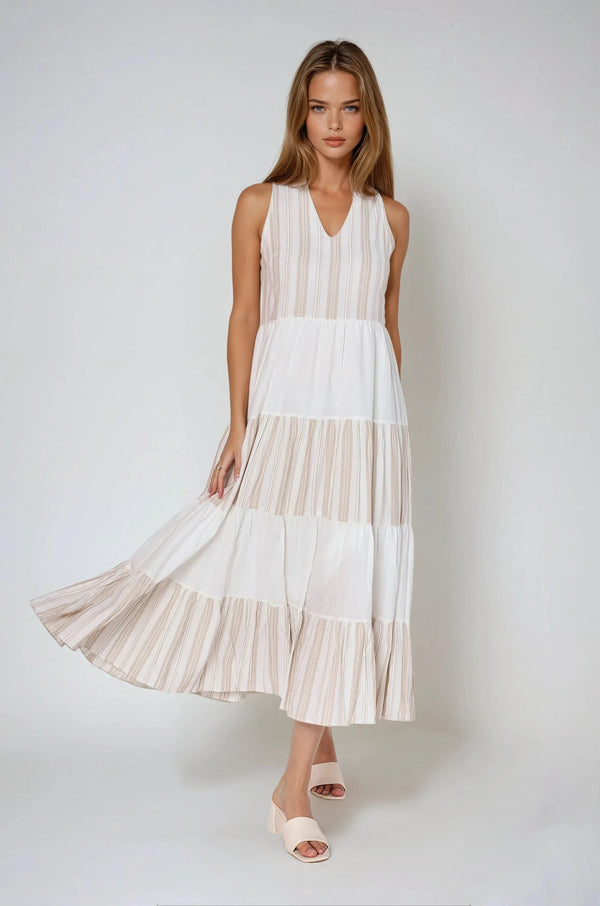 Kjole med striber - Beige
