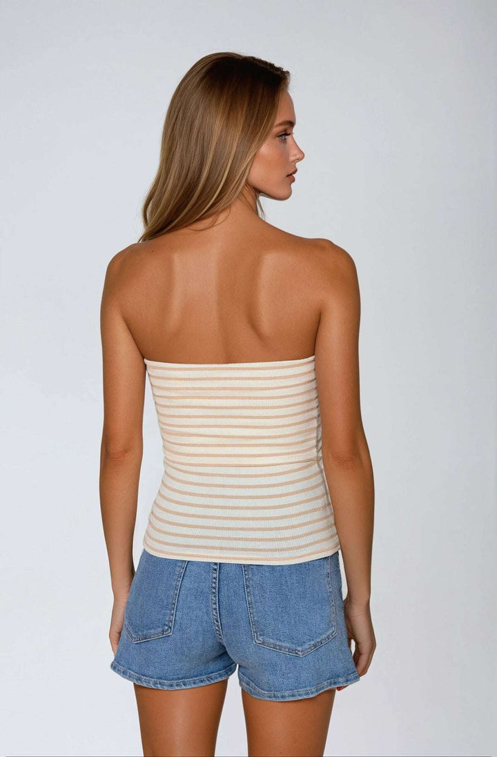 Stribet tubetop - Beige