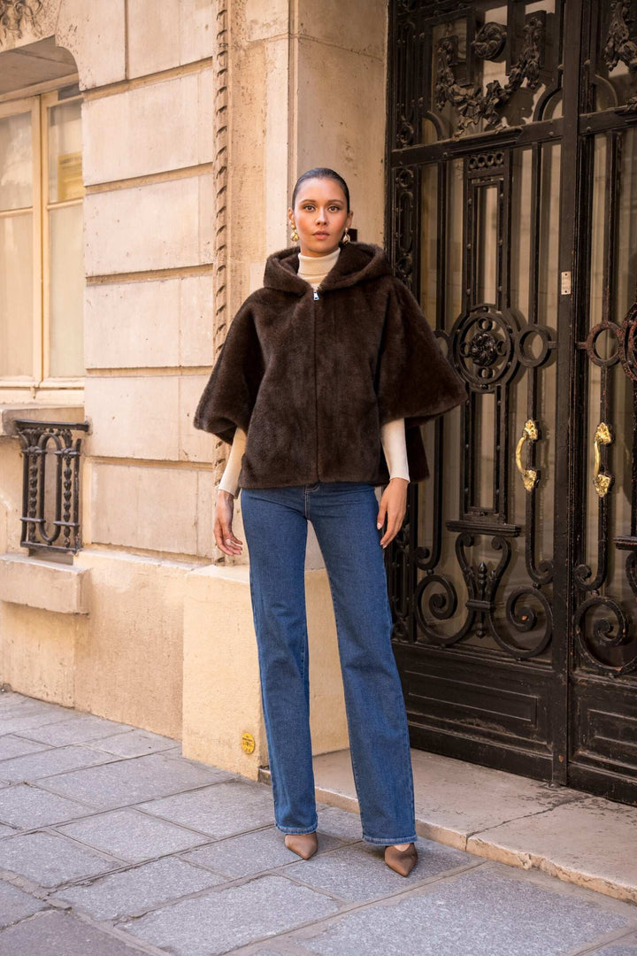 Faux fur kappe - Chokolade