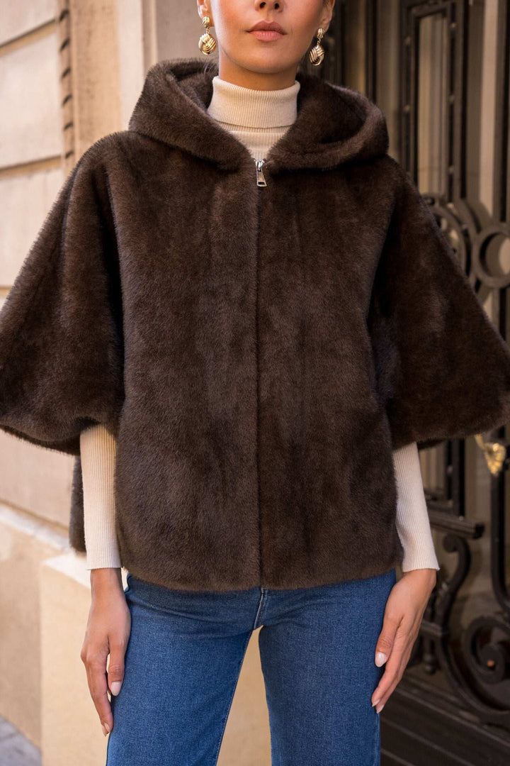 Faux fur kappe - Chokolade
