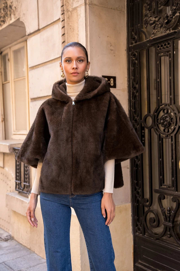 Faux fur kappe - Chokolade