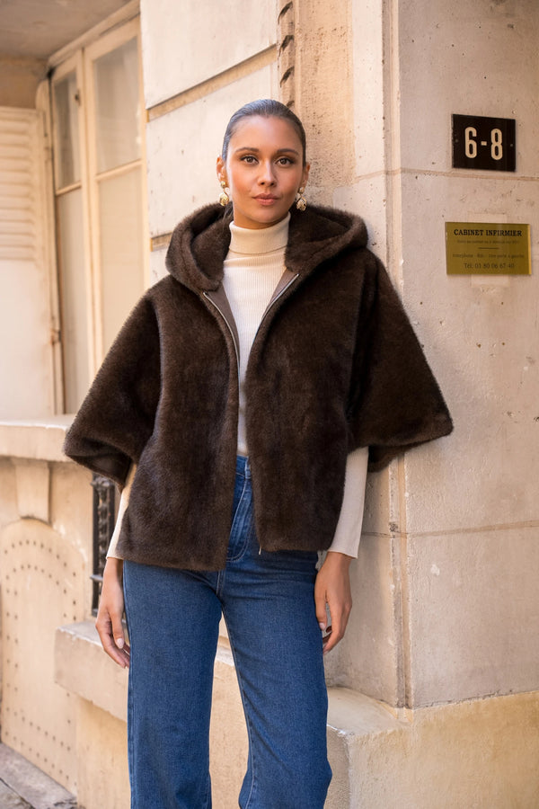 Faux fur kappe - Chokolade